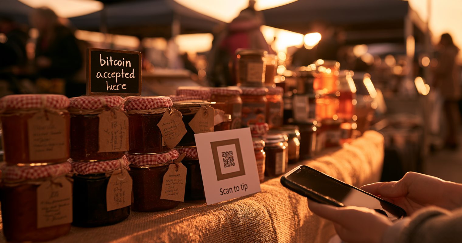 market stand that accepts bitcoin tips